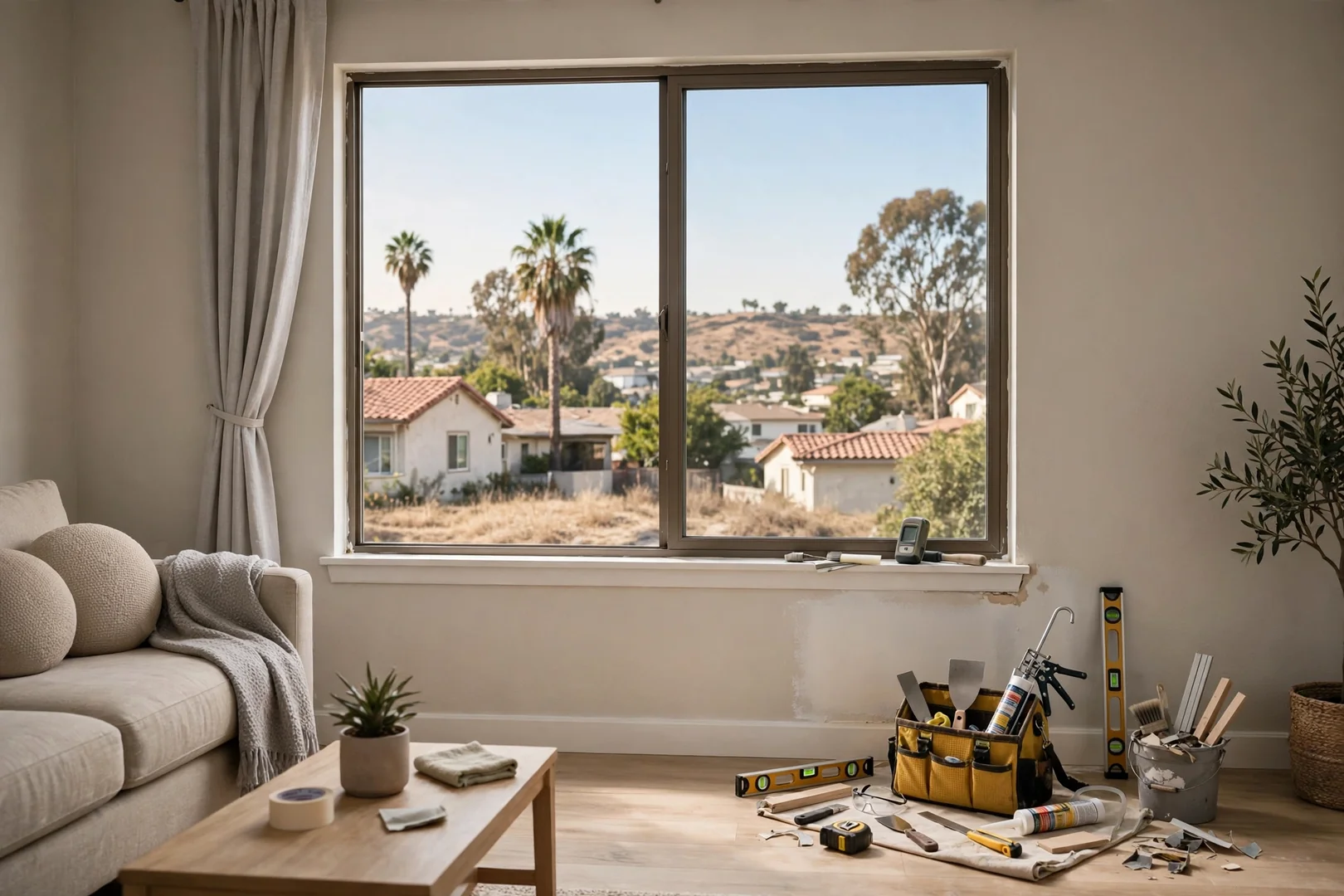 Finished clear double-pane window after sealed unit replacement in a Los Angeles condo